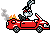 animated pixel art of my pirate aisha, bigstinkus, driving a red sportscar that is on fire.